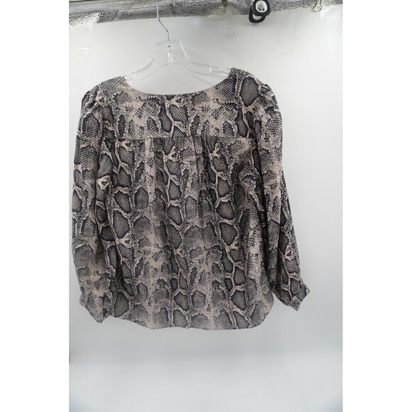 Rebecca Taylor Snake Print Silk V-Neck Blouse Tunic Top Black Gray Python Size 6 - Picture 5 of 8
